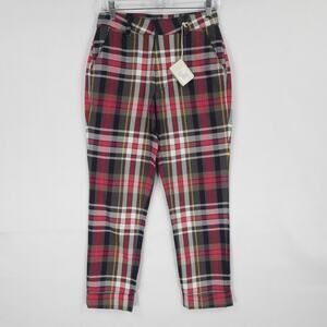 Faherty Pants Womens 25 Red Plaid Cinder Stretch Slim Fit Academia Preppy Casual